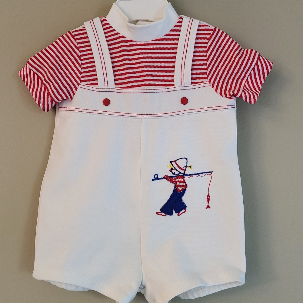 Vintage embroidered red/white shortall
